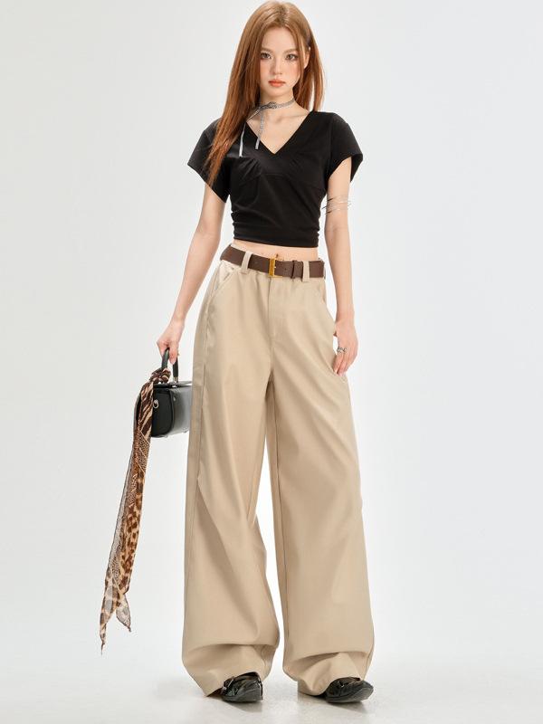 レディース ワイドパンツ グレー ハイウエスト ストレート ゆったり 高級感 ドレープ ラフスタイル 夏用 通勤 普段使い 軽量 伸縮性