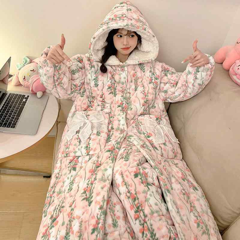 お部屋お召しもの レディース 秋冬 愛くるしげ ポンチ絵柄 朦々たる 起毛 コーラル綿ネル 綿入 三層社会システム 生あたたかい原料品 出で立つ着 お部屋着 仕掛ける