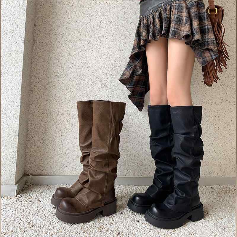 ロングブーツ 女性用 厚底 増高 小柄対応 廃墟 ウェスタン カウボーイ デニム素材 ストリートファッション 普段使い 軽量 伸縮性｜サポートシェアグローバル