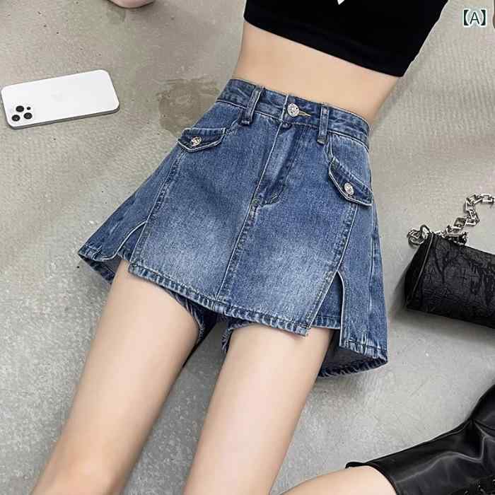 ショートパンツ 女性用 デニム ハイウエスト 夏用 レトロ ゆったり シルエット スリム 効果 フェイク ツーピース ホットパンツ カジュアル 普段使い 軽量 伸縮性 吸湿速乾|サポートシェアグローバル