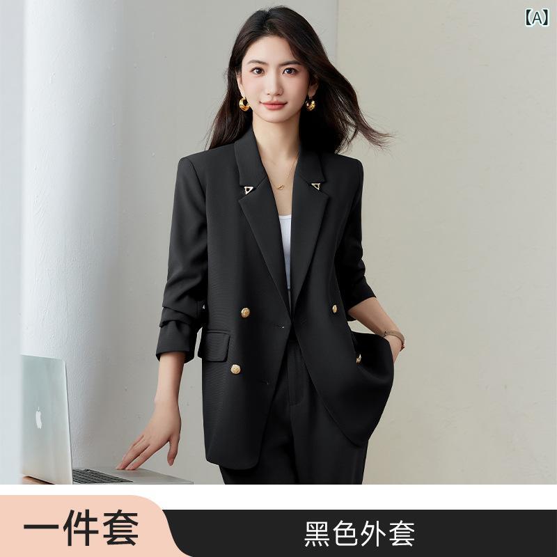 レディース ダブルブレスト 長袖 スーツセット 通勤用 職場 職業服 高級感 ジャケット パンツ セット 女性用 ビジネス スタイル｜サポートシェアグローバル