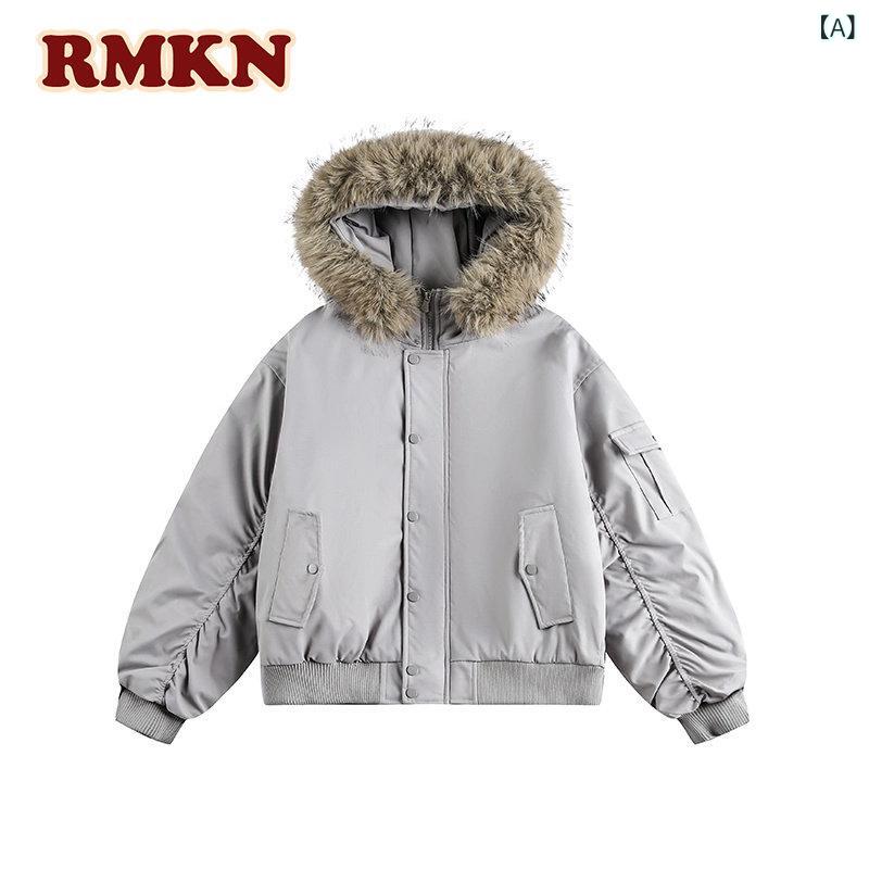 RMKN アメリカンレトロスタイル 厚手 コットン パッド 入り ジャケット レディース 秋冬 ゆったり フィット 暖かい カップル パーカー コート｜サポートシェアグローバル