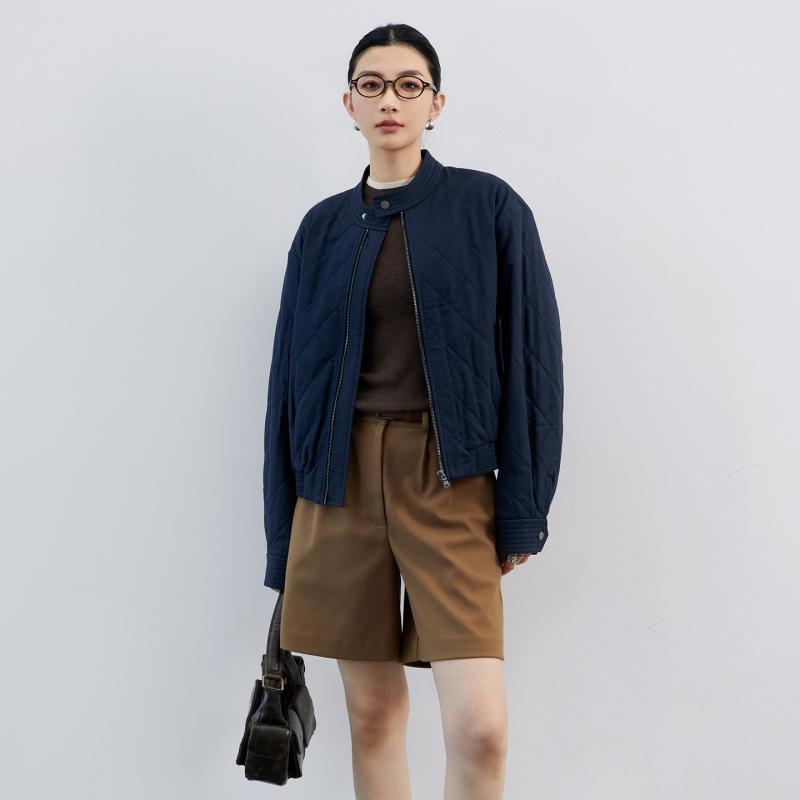 レディース 秋 ジャケット アウター 短め丈 ゆったりシルエット カジュアル 菱形格子柄 絹 綿 混紡 普段使い 軽量 合わせやすい|サポートシェアグローバル