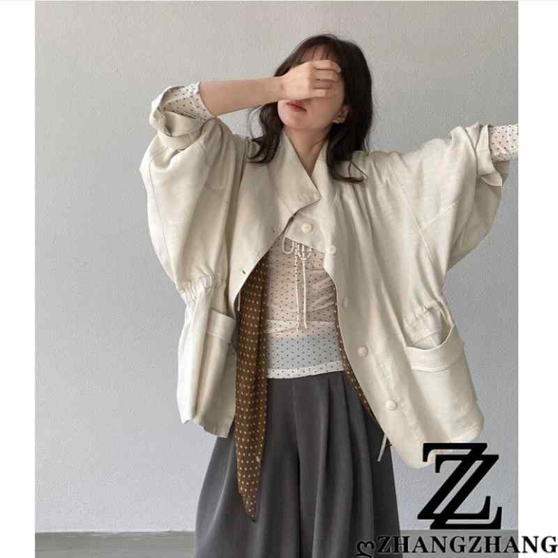 レディース コート 春夏 薄手 再生繊維 麻 落ち肩 中長丈 ドローコード ウエスト 調整 シンプル スタイル リラックス フィット 通勤 普段使い 軽量 伸縮性｜サポートシェアグローバル