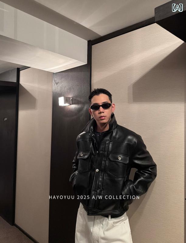 メンズ 黒いこと なめし革 上衣 アウター せつ然たる 影ぼうし 御前上等感 今めかしい 心地よい 表どおり 流行り物 耐久性 揺るぎない 質感