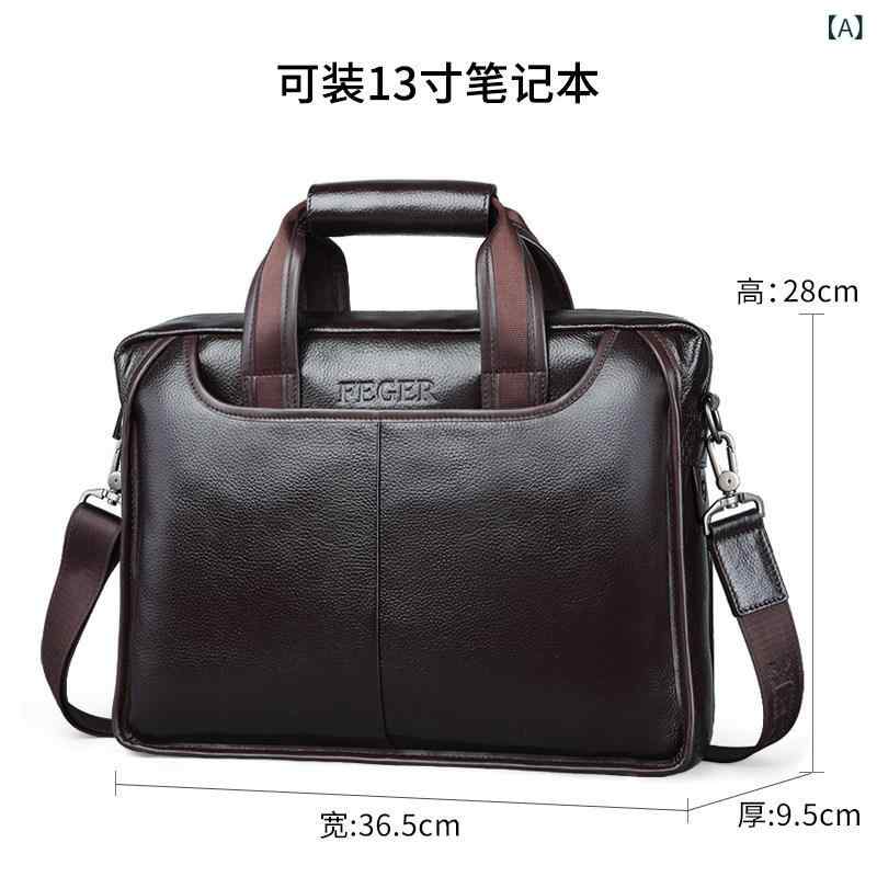 メンズ 革 ビジネスバッグ 片肩 斜めがけ 牛革 横型 ブリーフケース PC対応 手提げ 鞄 ビジネスカジュアル 通勤用 軽量 父親用|サポートシェアグローバル