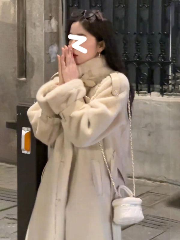レディース 秋冬 御前上等感 絨毛 中長丈 厚地の外套 朦々たる 保温 アウター 毛織り 優しいこと かっこ良い トレンチ風 通い用 普段使い コート・ジャケット-レディースファッション