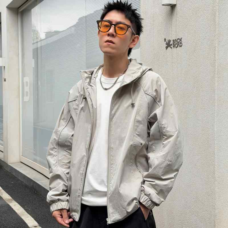 メンズ ボンネット付き添い人上衣 春夏 分かりやすい 心地好い ゆったり 薄っぺら アウター アウトドア 普段使い走り 軽さ 座標し分かりやすい トップス