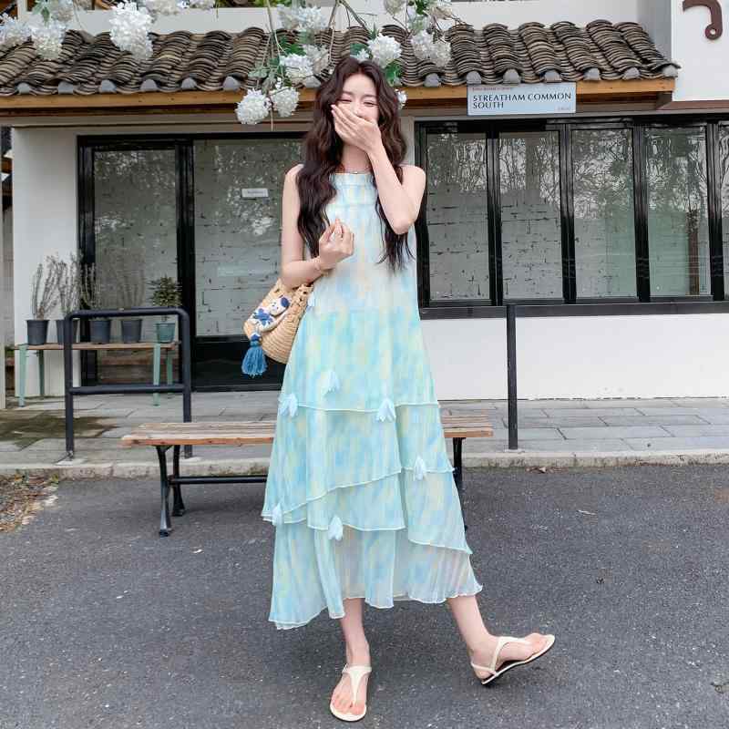 衣装 レディース 夏用 ノースリーブ グラデーション 花柄刷り上げる 花の冠yd フラウンス ロングスコート 人懐っこい 表現スタイル 海岸地帯 たまり場 砂浜お召しもの 愛くるしげ 佇まい 口さかしい 影ぼうし 通い 普段使い