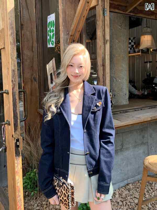 レディース ジーンズ上衣 青色 夏用 ゆったり か細い 青写真 心地よい トップス 綿織物混 軽さ 伸縮性 普段使い