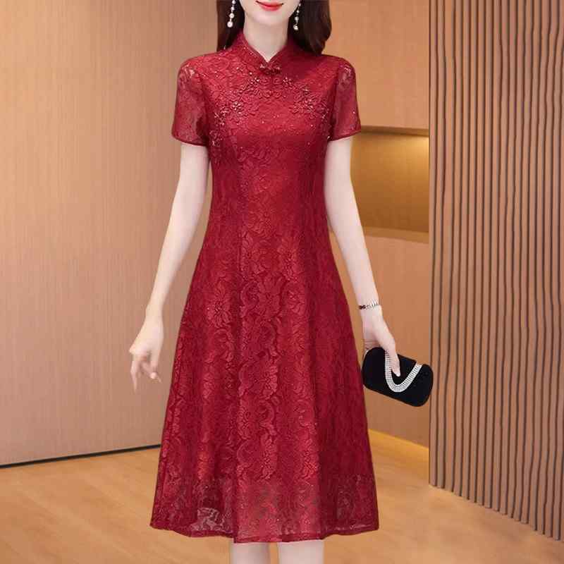 チャイナドレス レディース 半袖 ひざ丈 ワンピース 上品 高級感 ミモレ丈 結婚式 パーティー 発表会 二次会 お呼ばれ 披露宴 ゆったり 大きいサイズ 体型カバー 着痩せ 細見え お腹周り 二の腕カバー 大人かわいい シンプル エレガント 母親 ママ｜サポートシェアグローバル