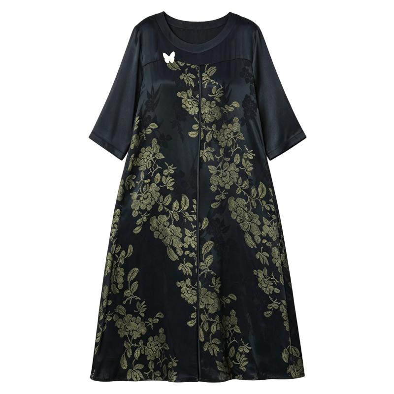 ワンピース レディース 大きいサイズ ゆったり 体型カバー 花柄 ミモレ丈 ロング丈 半袖 きれいめ 上品 高級感 ママ 母親 40代 50代 ミセス ぽっちゃり 着痩せ 細見え 接触冷感 さらさら 涼しい 伸縮性 切り替え フレア Aライン カジュアル｜サポートシェアグローバル