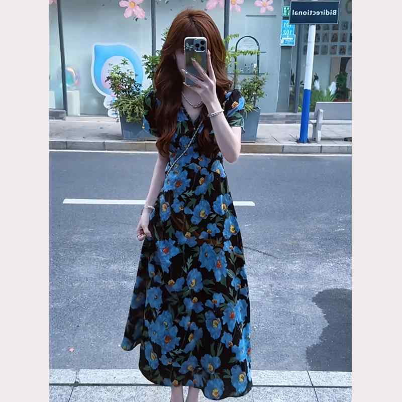 ワンピース レディース 大きいサイズ Vネック 花柄 ロング丈 長袖 膝丈 マキシ丈 体型カバー 着痩せ 細見え 梨型 ぽっちゃり ゆったり プラスサイズ ウエストマーク ギャザー ふんわり 華やか エレガント カジュアル デート お出かけ 女子会 旅行｜サポートシェアグローバル