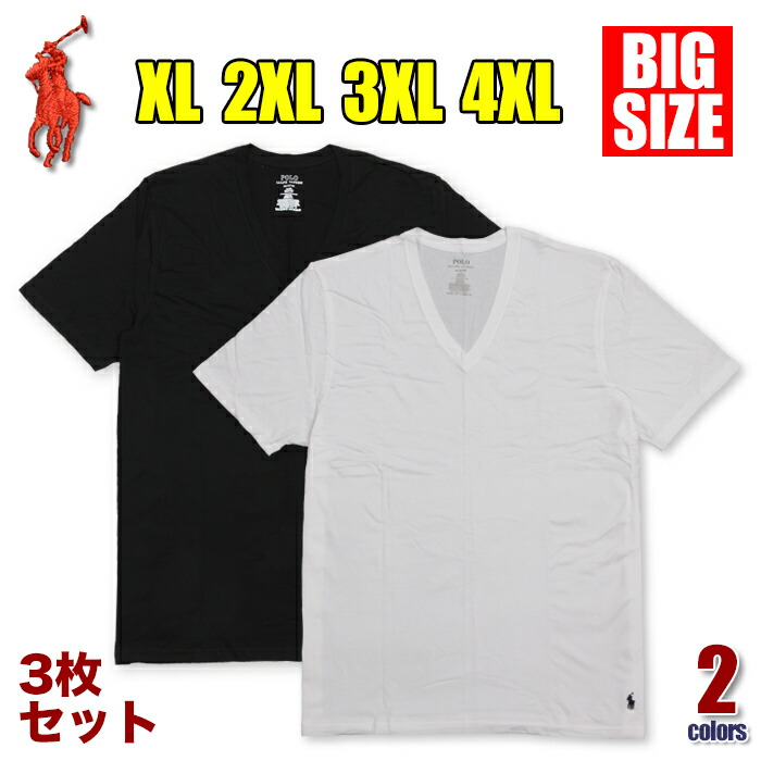【ビッグ大きさ】【3枚書き割り】【XL～4XL】ラルフローレン Vのど首 ティーシャツ メンズ 大層らしい大きさ POLO RALPH LAUREN 半袖 無地 ビッグ大きさ ティーシャツ 下着類 綿 綿織物100％ アメカジ USA ブランド名 流行り物 差し上げ物 成人男性 白 黒 XL 2XL 3XL 4XL