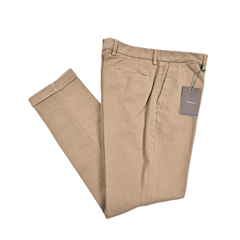【SALE】【半額以下】 ベルウィッチ BERWICH YRETRO LONG-GD レトロ コットンスラックス ノータック チノ パンツ 秋冬 メンズ コットン ストレッチ ブラウン イタリア ブランド MADE IN ITALY
