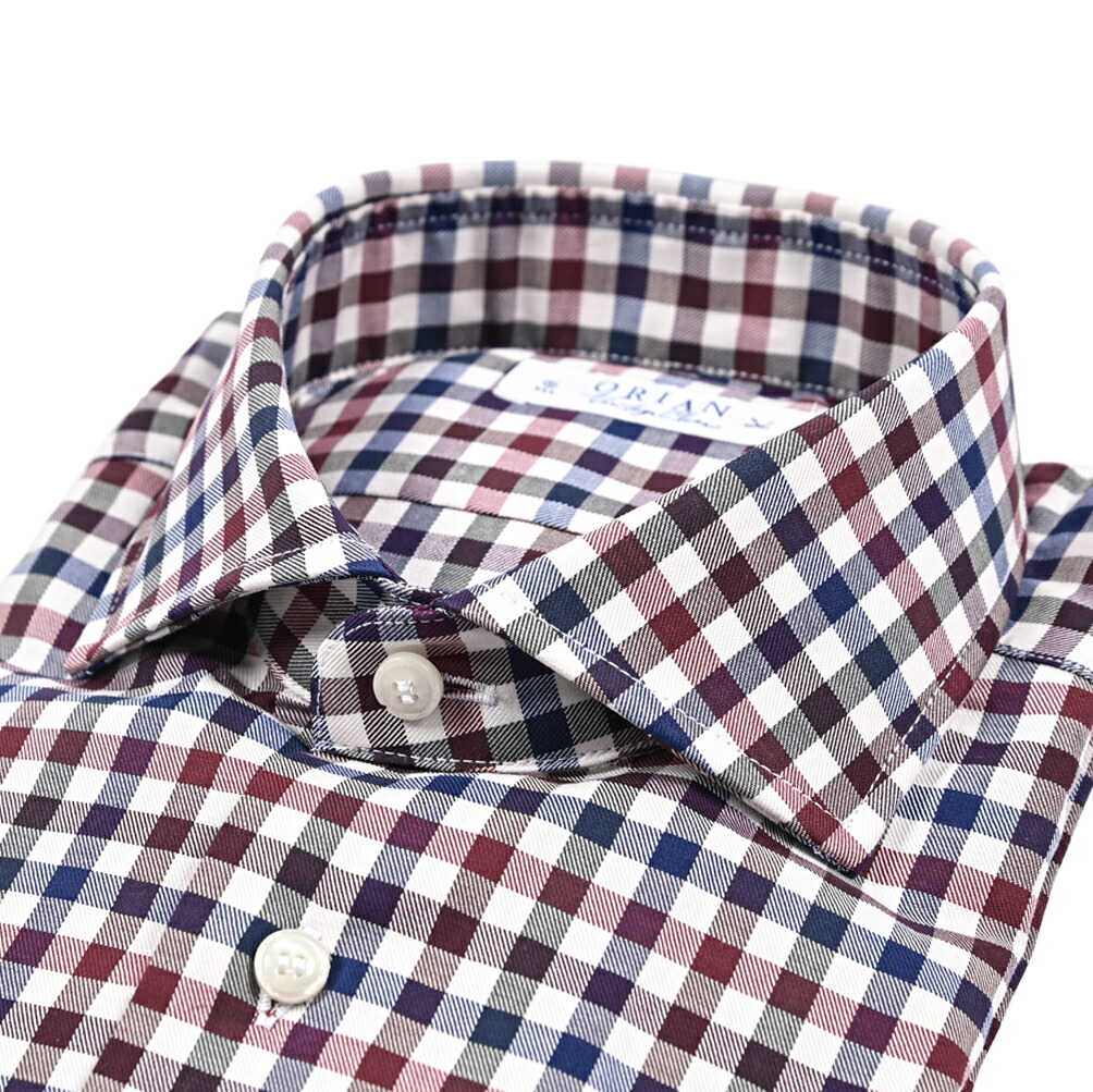 【SUMMER SALE】【半額以下】 オリアン ORIAN Vintage Classic ヴィンテージ クラシック ドレスシャツ ホリゾンタルカラー 長袖 メンズ コットン 100% チェック レッド ネイビー イタリア ブランド ｜ガルダローバミラノ 11,926円