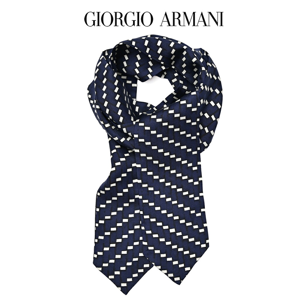 【SALE】【半額以下】 ジョルジオ アルマーニ GIORGIO ARMANI ネクタイ アスコットタイ オールシーズン メンズ シルク 100% 総柄 ネイビー イタリア ブランド MADE IN ITALY ビジネス ギフト プレゼント ラッピング無料 ｜ガルダローバミラノ
