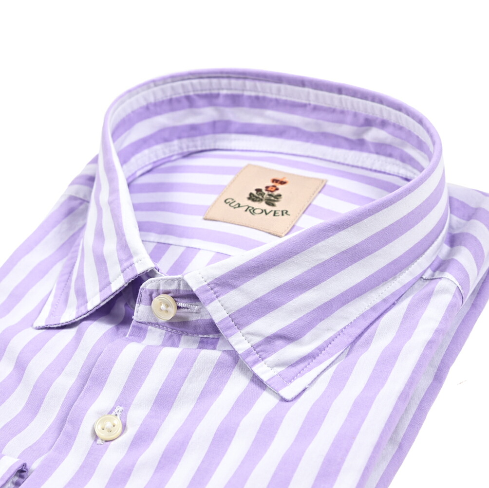 【SALE】 ギローバー GUY ROVER ドレスシャツ ワイシャツ カジュアルシャツ レギュラーカラー 長袖 メンズ コットン 100% ストライプ パープル イタリア ブランド