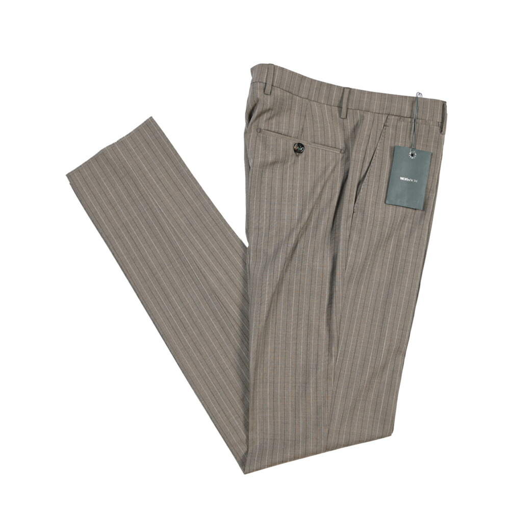 【SUMMER SALE】【半額以下】 ベルウィッチ BERWICH VULCANO 23 ヴォルケーノ スラックス ノータック パンツ 春夏 メンズ ヴァージンウール 100% ストライプ ブラウン イタリア ブランド MADE IN ITALY |ガルダローバミラノ