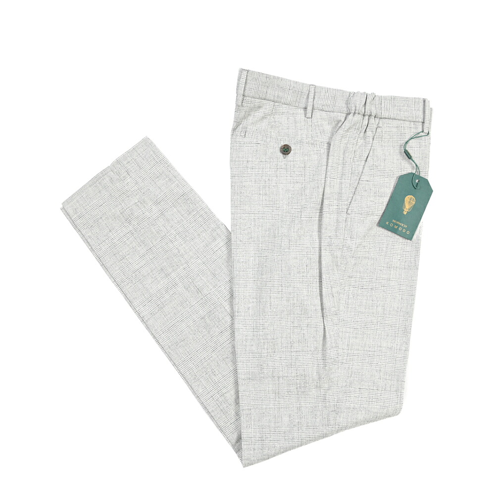 【SUMMER SALE】【半額以下】 ベルウィッチ BERWICH MORELLO ELAX モレロ コットンスラックス ノータック イージーパンツ 春夏 メンズ コットン ストレッチ グレンチェック ライトグレー イタリア ブランド MADE IN ITALY ｜ガルダローバミラノ