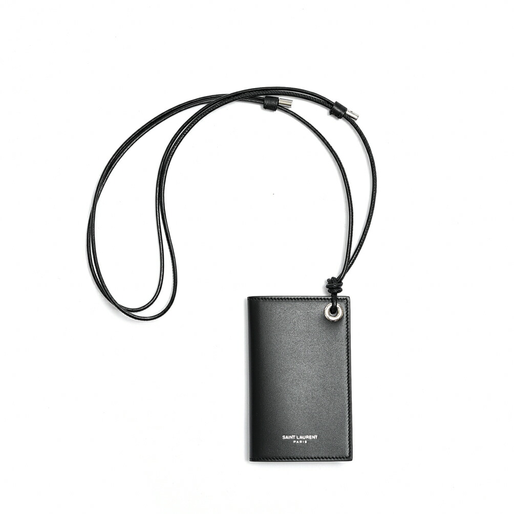 【サマーSALE】 サンローラン SAINT LAURENT フリップカードケース ネックストラップ ウォレット 財布 メンズ カーフスキン レザー  ブラック MADE IN ITALY | ガルダローバミラノ