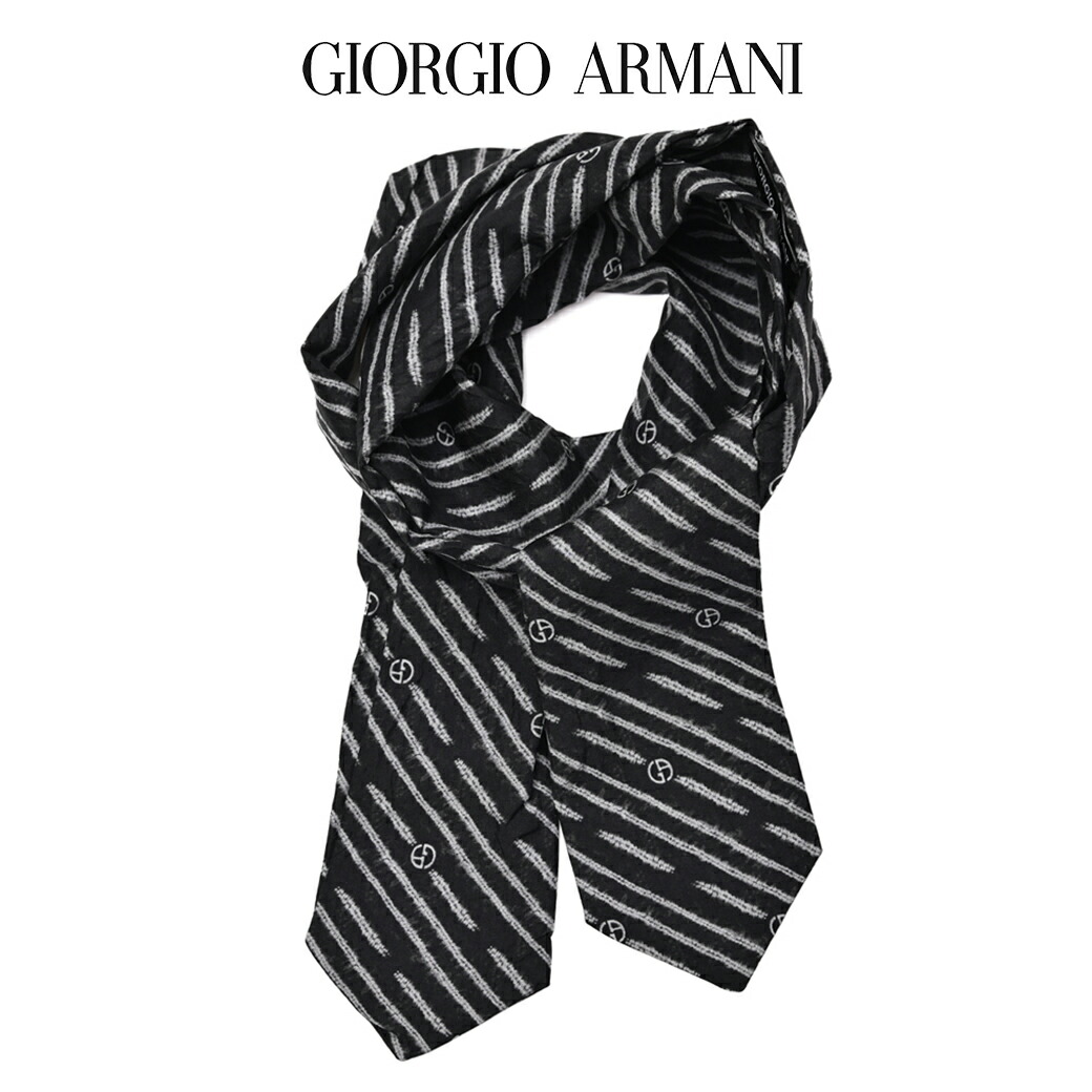 【SALE】【半額以下】 ジョルジオ アルマーニ GIORGIO ARMANI ネクタイ アスコットタイ オールシーズン メンズ シルク 100% 総柄 ブランドロゴ ブラック イタリア ブランド MADE IN ITALY ビジネス ギフト プレゼント ラッピング無料 ｜ガルダローバミラノ