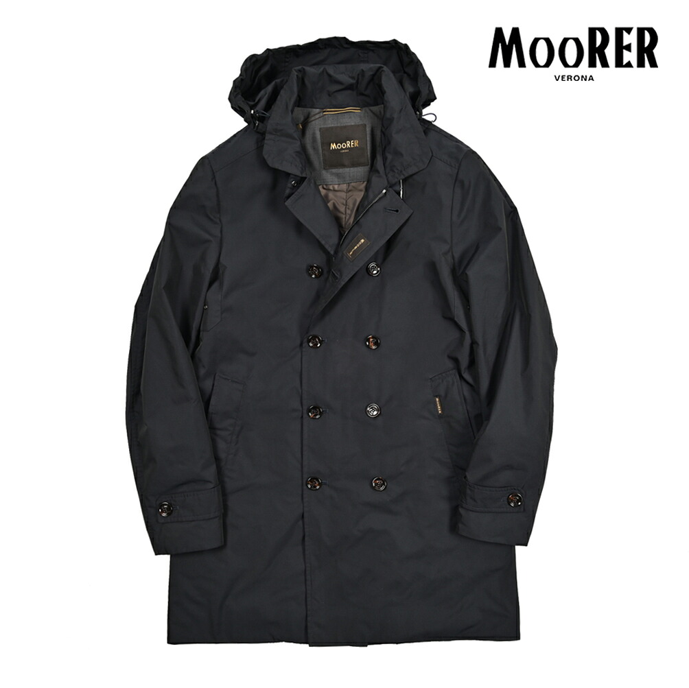 【春夏先行セール】 ムーレー MOORER MORANDI-KM フード付き トレンチコート セミダブルブレスト 春夏 秋 3シーズン メンズ ライトアウター 撥水 形状記憶 高密度ポリエステル ネイビー イタリア ブランド MADE IN ITALY
