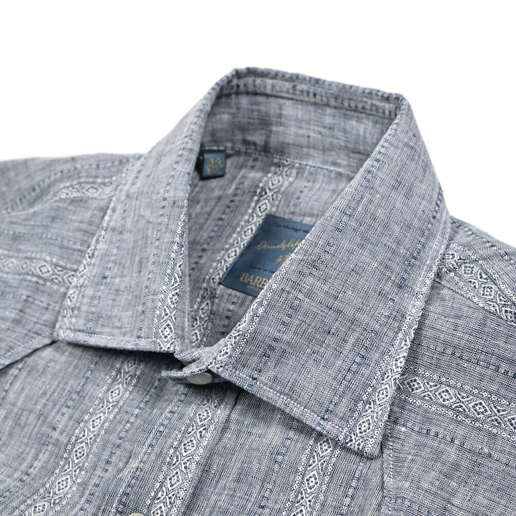 【春夏先行セール】【半額以下】 バルバ BARBA DANDYLIFE The Vintage Shirt 麻シャツ ドレスシャツ カジュアルシャツ ワイドカラー スナップボタン 長袖 メンズ リネン 100% 総柄 ネイビー イタリア ブランド MADE IN ITALY