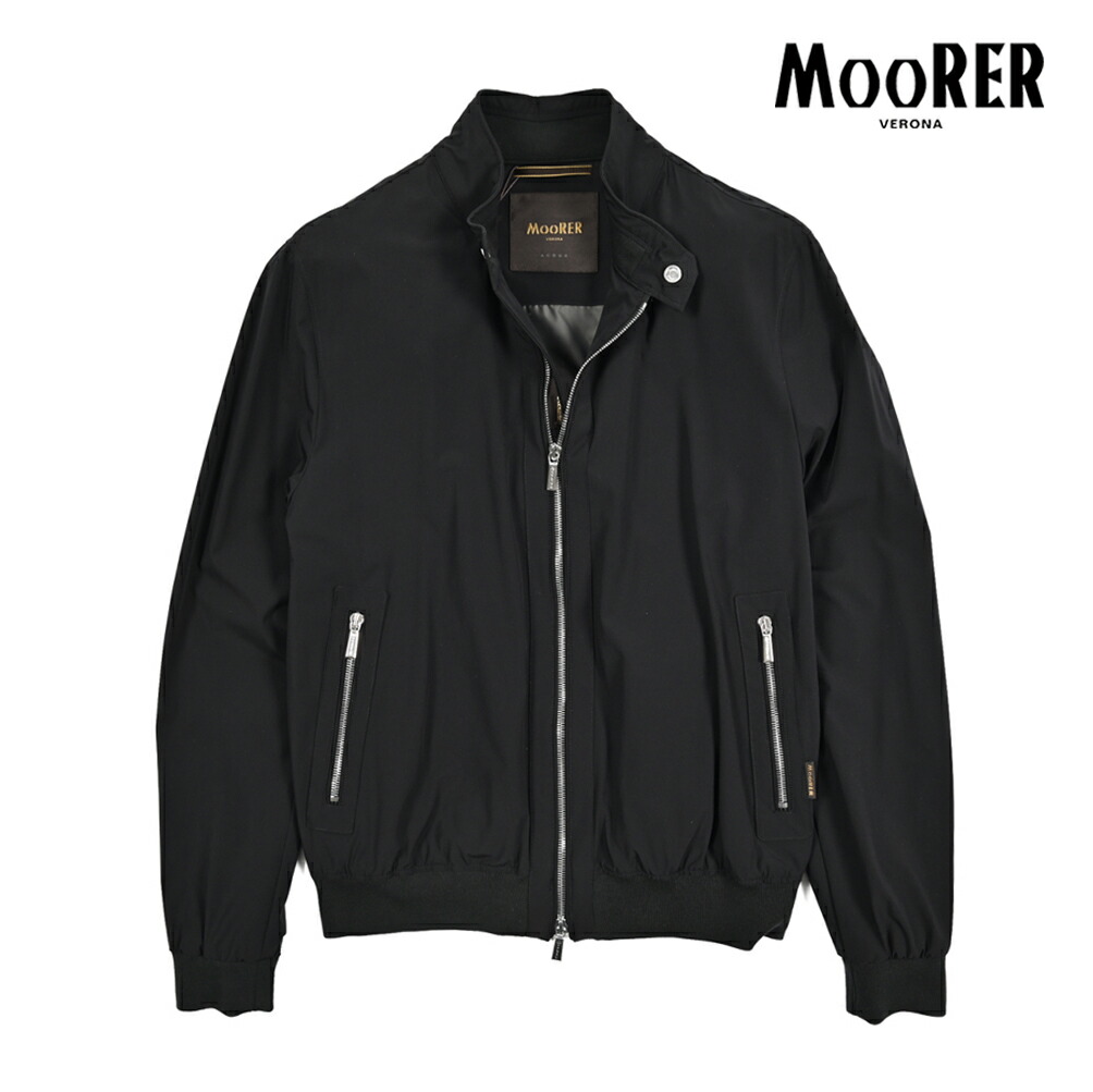 【SUMMER SALE】【半額以下】 ムーレー MOORER ALBERTI-KN ボンバージャケット ジップアップブルゾン 春夏 秋 3シーズン メンズ ライトアウター ACQUA RESISTANT 撥水透湿 2軸方向ストレッチナイロン ブラック イタリア ブランド MADE IN ITALY ｜ガルダローバミラノ