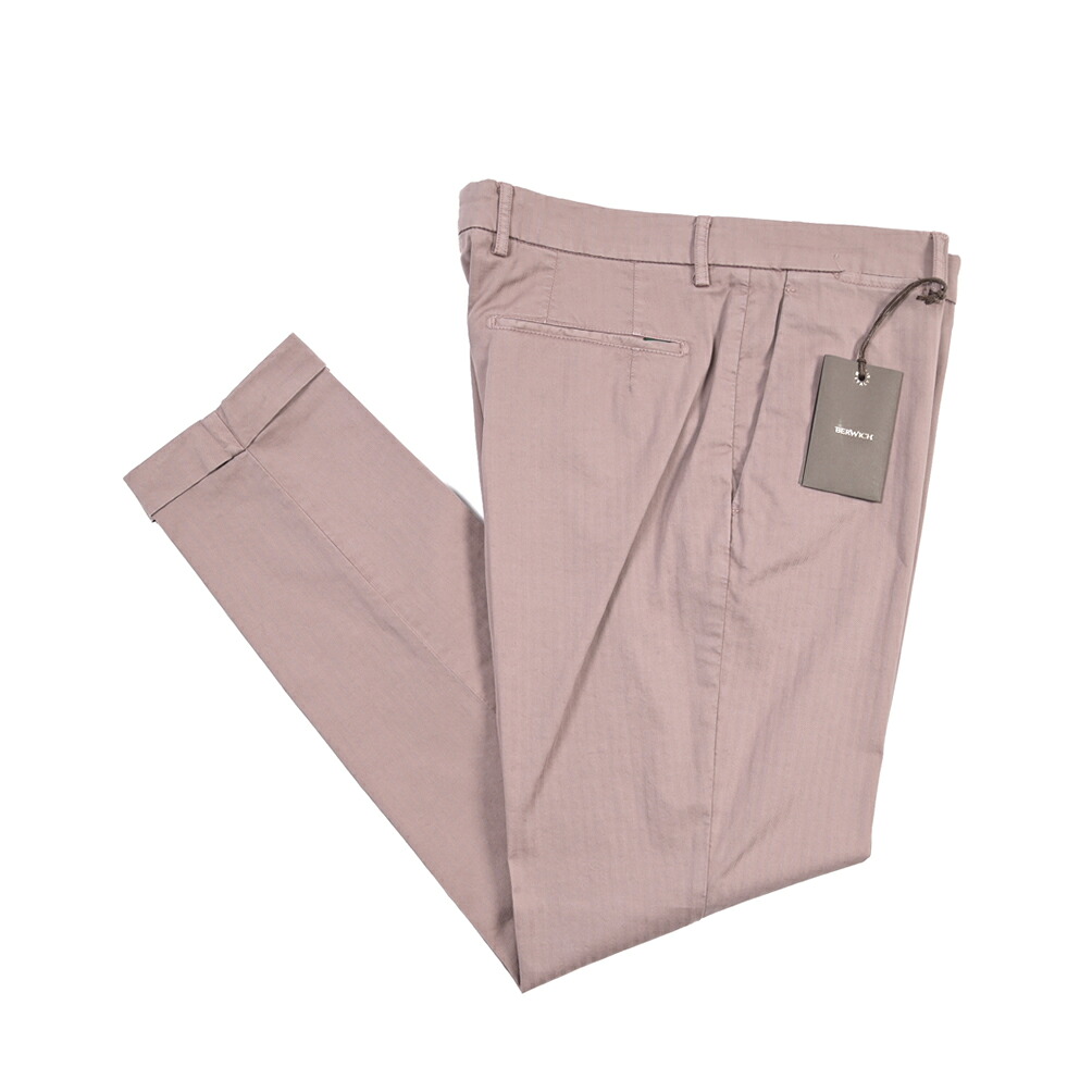 【SUMMER SALE】【半額以下】 ベルウィッチ BERWICH YRETRO-GD レトロ コットンスラックス ノータック チノ パンツ 春夏 メンズ コットン ストレッチ ヘリンボーン パープル イタリア ブランド MADE IN ITALY |ガルダローバミラノ
