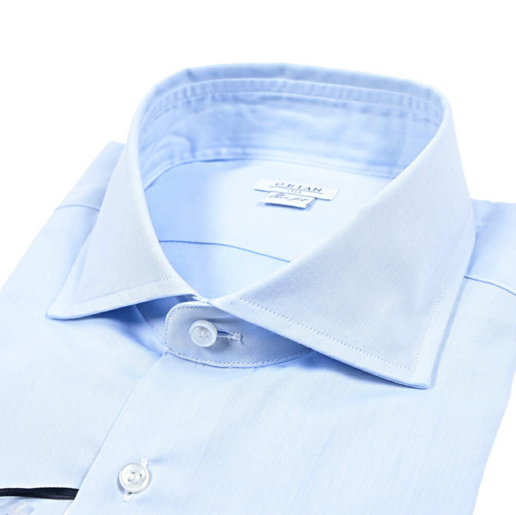 【SALE】【半額以下】【P10倍】 オリアン ORIAN ドレスシャツ ワイシャツ ホリゾンタルカラー 長袖 オールシーズン メンズ Slim Fit スリムフィット コットン 100% ライトブルー イタリア ブランド 11,088円