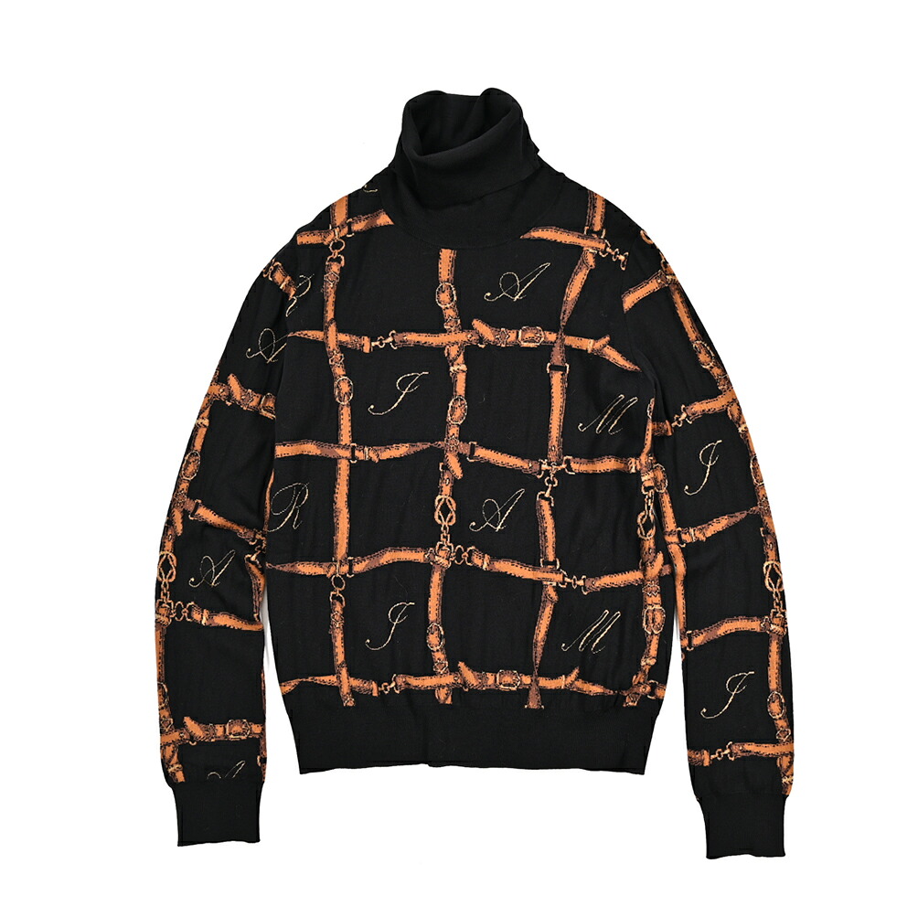 【SALE】【半額以下】【P10倍】 アミリ AMIRI ニットセーター タートルネック ハイゲージ 長袖 秋冬 メンズ ポリエステル コットン 総柄 ブラック アメリカ ブランド MADE IN ITALY