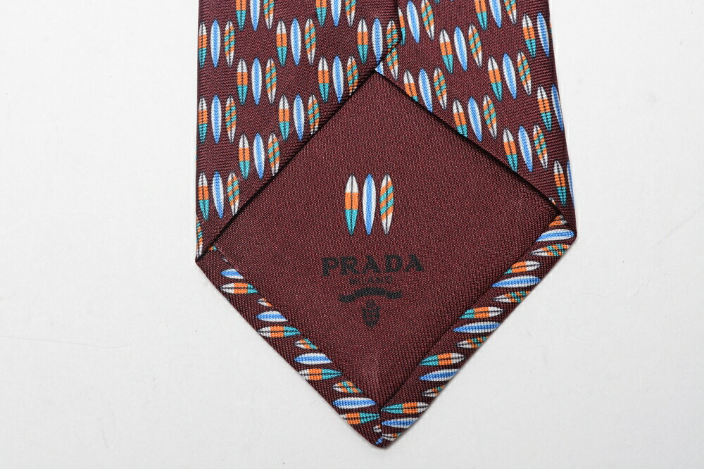 普拉达prada领带人丝绸100%twill tropical总花纹紫红红紫蓝色柳丁