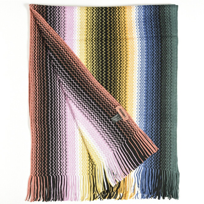 円 未使用品 Missoni ミッソーニ ストール マフラー メンズ レディース 秋冬 ウール アクリル マルチ ストライプ イエロー ピンク ブルー イタリア ブランド 専用ギフトケース