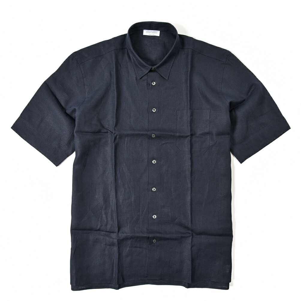 Special Sale 半額以下 グランサッソ Gran Sasso 麻シャツ レギュラーカラー 半袖 メンズ 春夏 リネン 100 ネイビー イタリア ブランド Made In Italy サイズ 3xl 4xl 大きいサイズ Relevantemarketing Com
