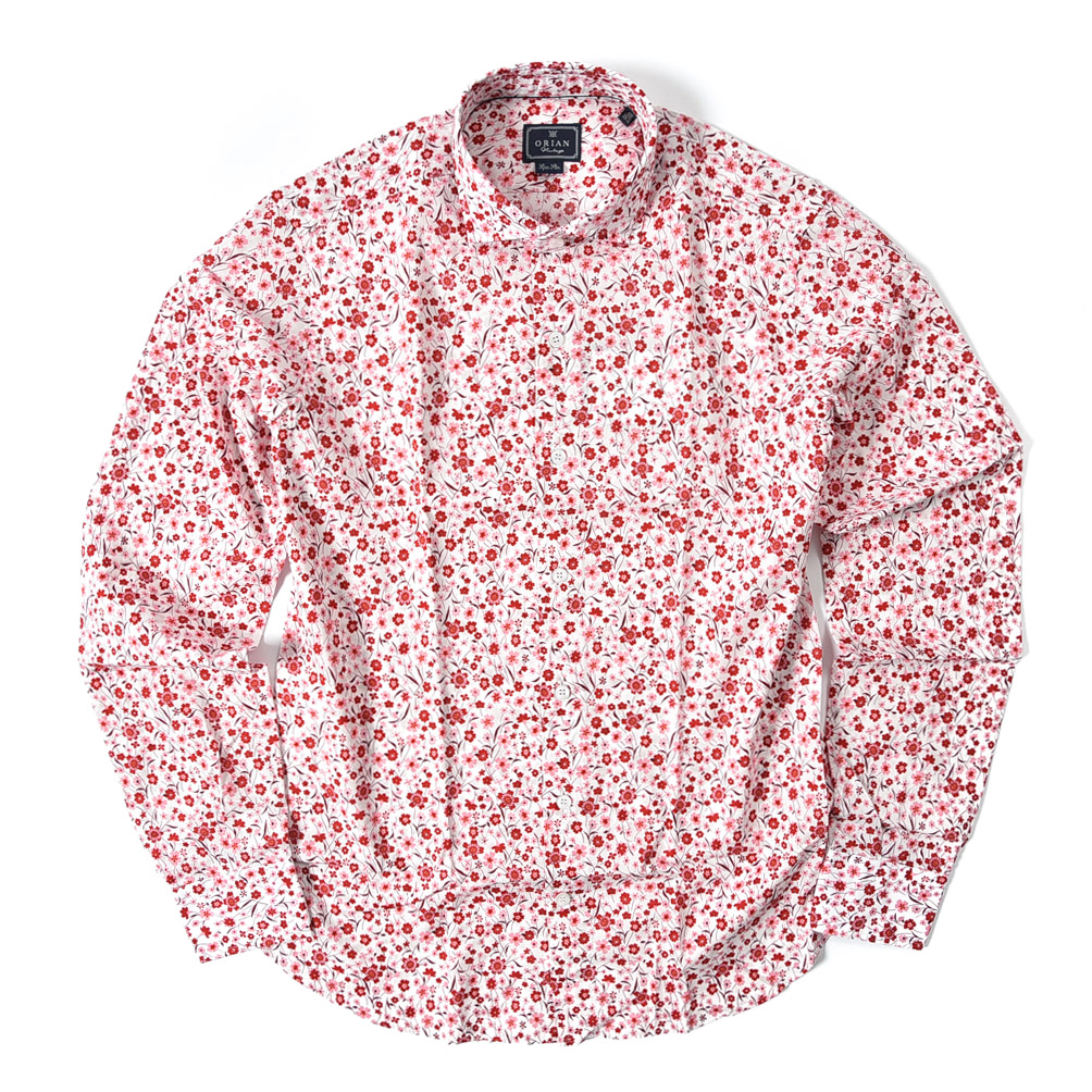 オリアン Orian Vintage シャツ ホリゾンタルカラー 長袖 オールシーズン メンズ コットン 100 花柄 ピンク イタリア ブランド サイズ M Fitolab Com Br