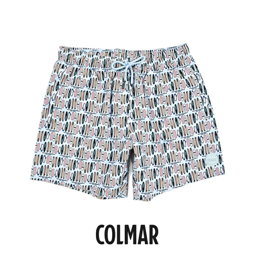 【クリアランス】 コルマー COLMAR 水着 スイムウェア ショーツ 海パン ショートパンツ ウエストゴム ドローコード 春夏 メンズ ポリエステル 100% 総柄 サーフボード ライトブルー イタリア ブランド COLMAR ORGINALS