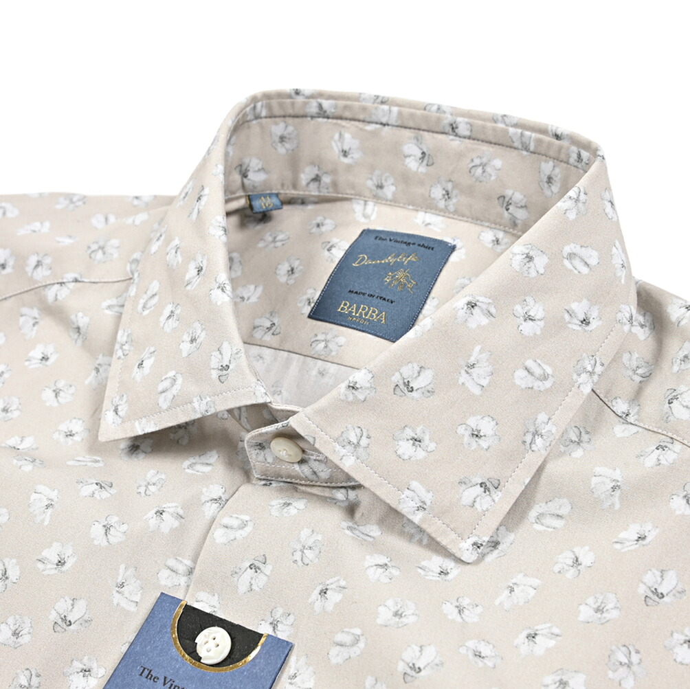 【春夏先行セール】【半額以下】 バルバ BARBA DANDYLIFE The Vintage Shirt ドレスシャツ ワイシャツ カジュアルシャツ ワイドカラー 長袖 メンズ コットン 100% ボタニカル 総柄 ベージュ イタリア ブランド MADE IN ITALY