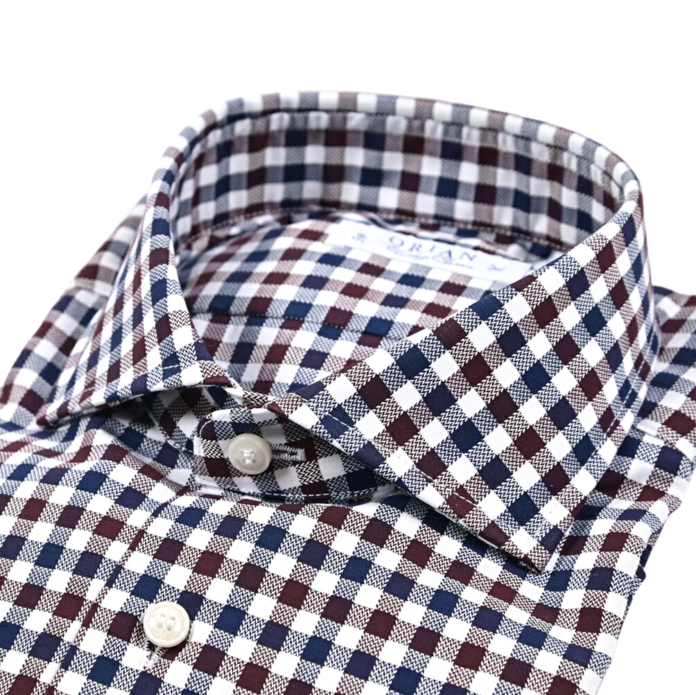 【SUMMER SALE】【半額以下】 オリアン ORIAN Vintage Classic ヴィンテージ クラシック ドレスシャツ ホリゾンタルカラー 長袖 メンズ コットン 100% ギンガムチェック ネイビー ブラウン ｜ガルダローバミラノ 11,773円