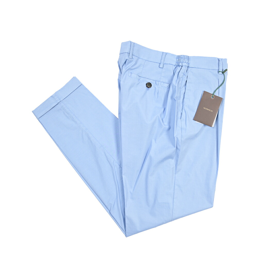 【SUMMER SALE】【半額以下】 ベルウィッチ BERWICH XRETRO-GD 1P レトロ コットンスラックス ワンタック パンツ 春夏 メンズ コットン リヨセル ストレッチ ライトブルー イタリア ブランド MADE IN ITALY ｜ガルダローバミラノ