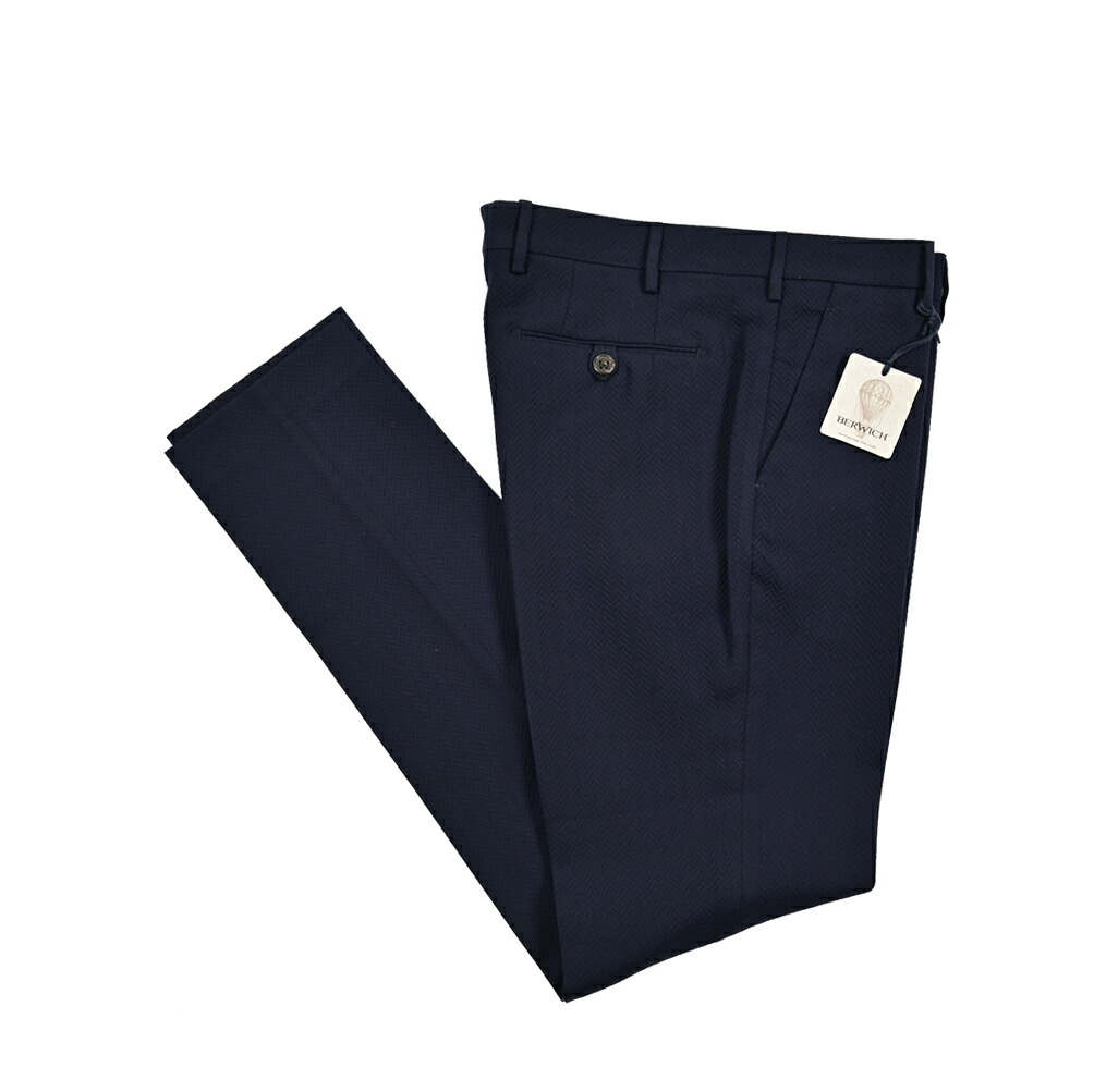 【SALE】【半額以下】 ベルウィッチ BERWICH MORELLO モレロ スラックス ノータック パンツ 春夏 メンズ コットン ヴァージンウール ストレッチ ヘリンボーン 織柄 ネイビー イタリア ブランド MADE IN ITALY