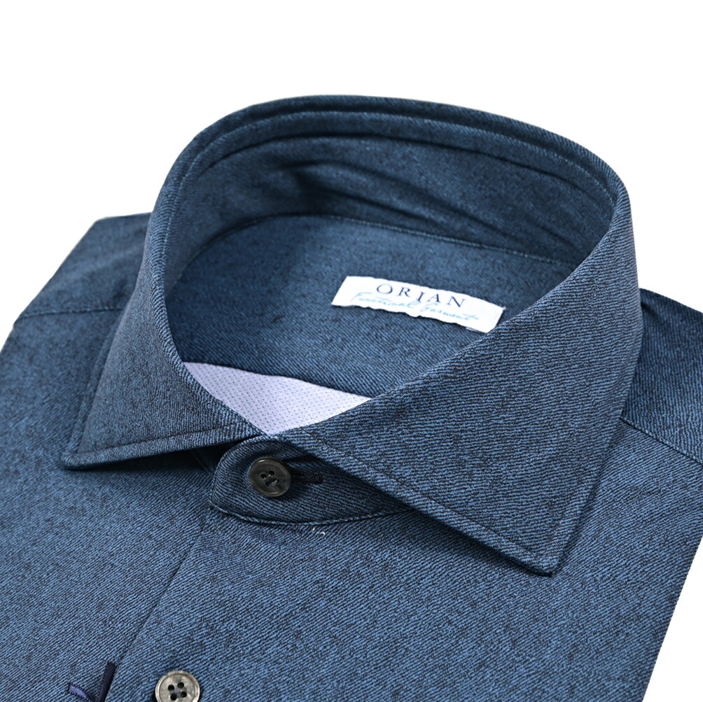 【SALE】【半額以下】【P10倍】 オリアン ORIAN Functional Garment 360°スーパーストレッチ ドレスシャツ セミワイドカラー 長袖 メンズ 高機能ナイロン 形状記憶 速乾 透湿 抗菌 ホームケア ネイビー イタリア ブランド