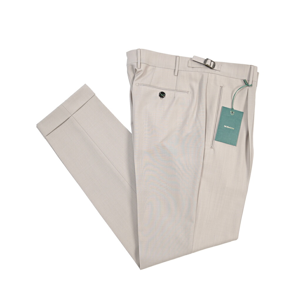 【SUMMER SALE】【半額以下】 ベルウィッチ BERWICH RETRO LONG 1P レトロ スラックス ワンタック パンツ サイドアジャストベルト 春夏 メンズ イージーケア ヴァージンウール ストレッチ グレージュ イタリア ブランド MADE IN ITALY |ガルダローバミラノ