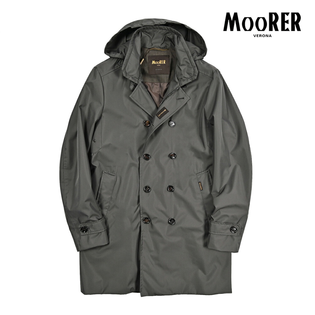 【春夏先行セール】 ムーレー MOORER MORANDI-GF フード付き トレンチコート セミダブルブレスト 春夏 秋 3シーズン メンズ ライトアウター ACQUA PROOF 防水透湿 ポリエステル100% グレー イタリア ブランド MADE IN ITALY
