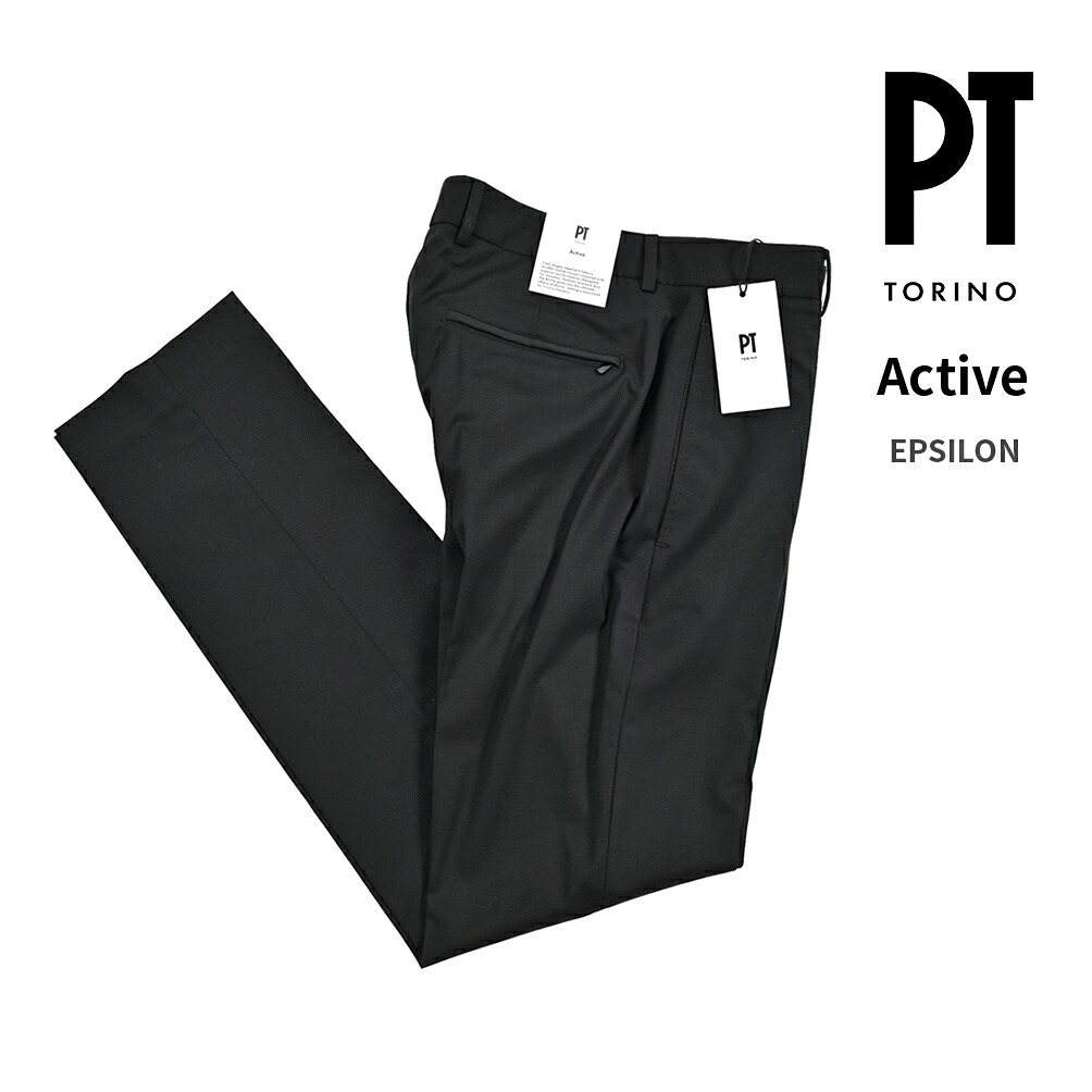 【SALE】【半額以下】 ピーティートリノ PT TORINO Active アクティブ EPSILON イプシロン スラックス ノータック パンツ 秋冬 春 3シーズン メンズ 高機能ウールストレッチ ブラック ｜ガルダローバミラノ 14,850円