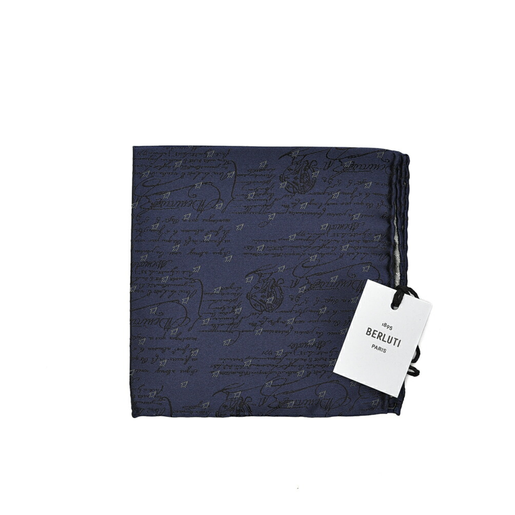 【SALE】【P20倍】 ベルルッティ BERLUTI スクリット ポケットチーフ メンズ マルベリーシルク 100% ネイビー フランス ブランド MADE IN ITALY フォーマル パーティー 結婚式 ギフト