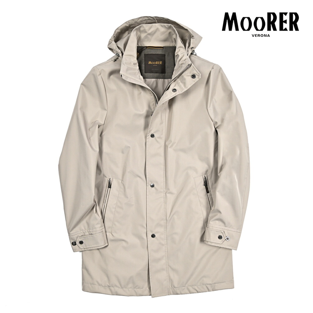 【春夏先行セール】【半額以下】 ムーレー MOORER PETRARCA-GF フード付き スタンドカラーコート レインコート 春夏 秋 3シーズン メンズ ライトアウター ACQUA PROOF 防水透湿 ポリエステル ライトベージュ イタリア ブランド MADE IN ITALY