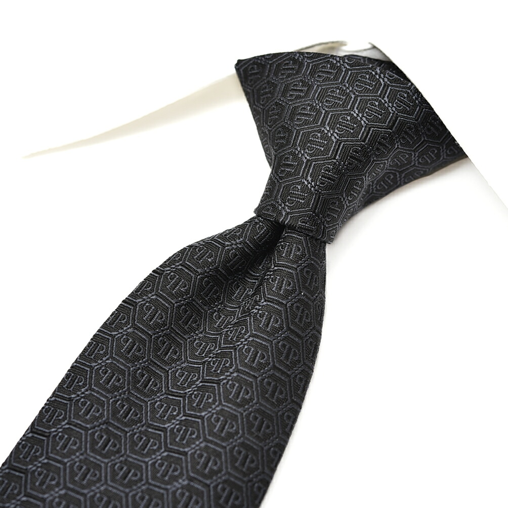 【SALE】【P20倍】 フィリップ プレイン Philipp Plein ネクタイ ナロータイ オールシーズン メンズ 総柄 ロゴ ブラック ビジネス ギフト プレゼント ラッピング無料
