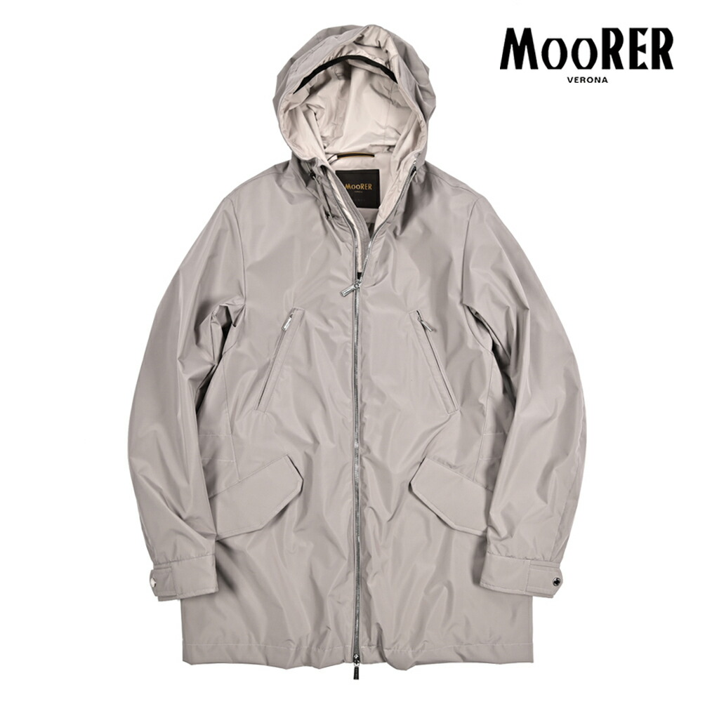 【春夏先行セール】【半額以下】 ムーレー MOORER ALVIN-STP フーディー ジップアップレインコート 春夏 秋 3シーズン メンズ ライトアウター ACQUA PROOF 防水透湿 ポリエステル 100% グレージュ イタリア ブランド MADE IN ITALY