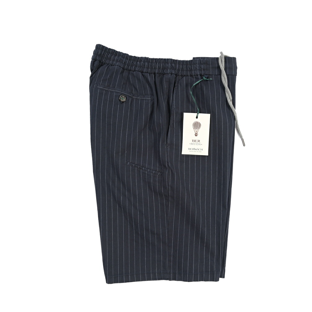 【SUMMER SALE】【33%OFF】 ベルウィッチ BERWICH BERMUDA JOGGER バミューダ ジョガー ショーツ ノータック ハーフパンツ ショートパンツ 春夏 メンズ コットン ストレッチ ストライプ ネイビー イタリア ブランド MADE IN ITALY |ガルダローバミラノ